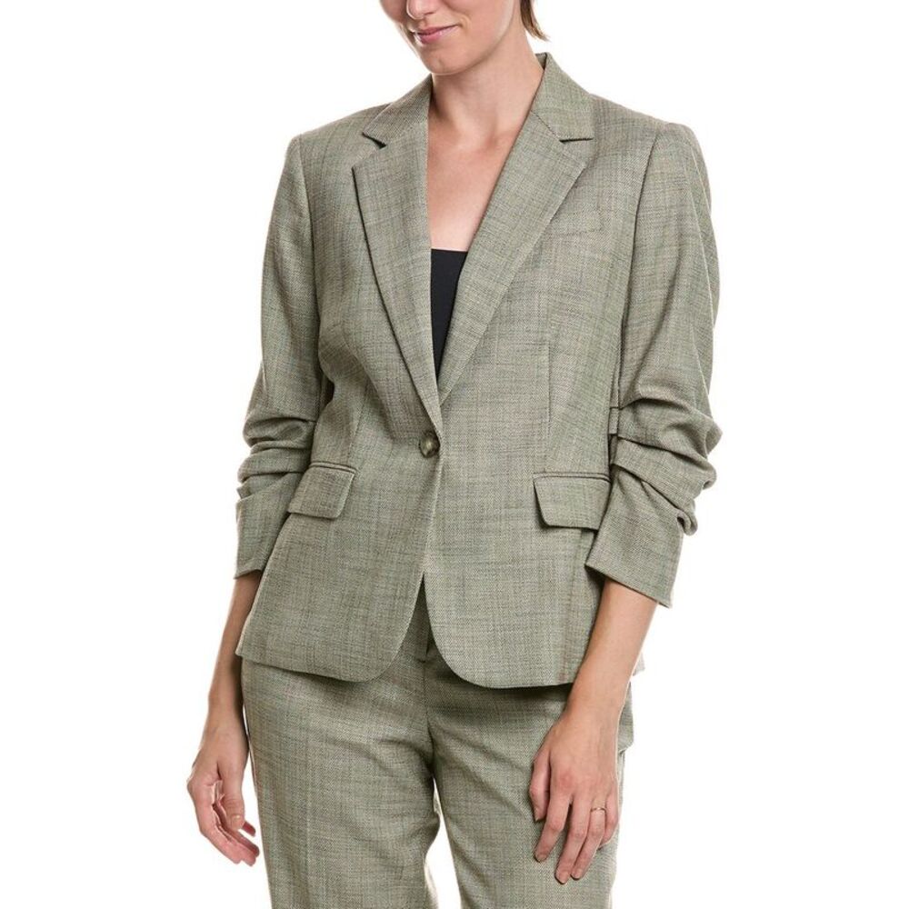 Anne Klein Womens  Scrunch Sleeve One Button Jacket, Green